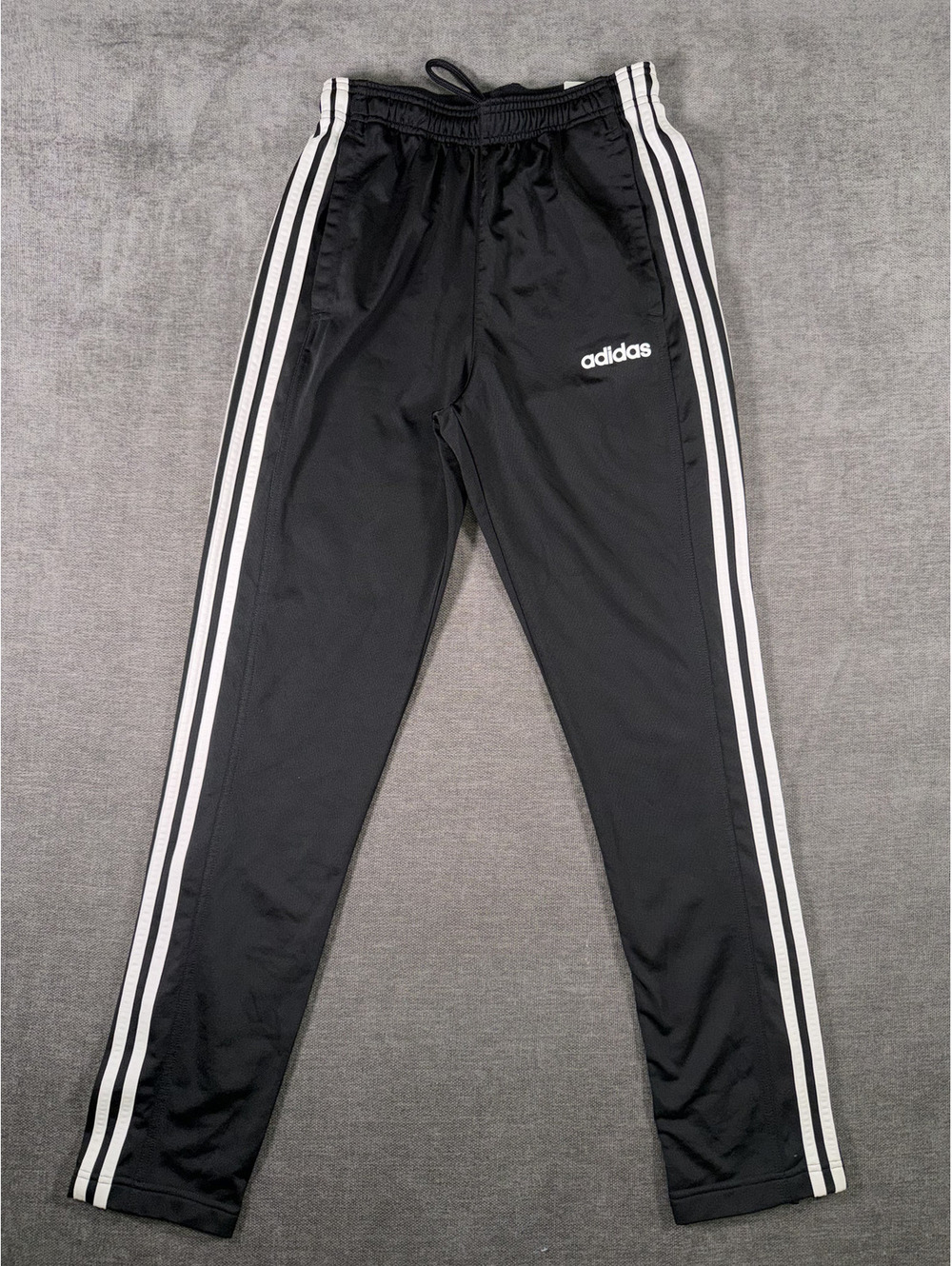 Adidas Black Track Pants with White Stripes - Size Small